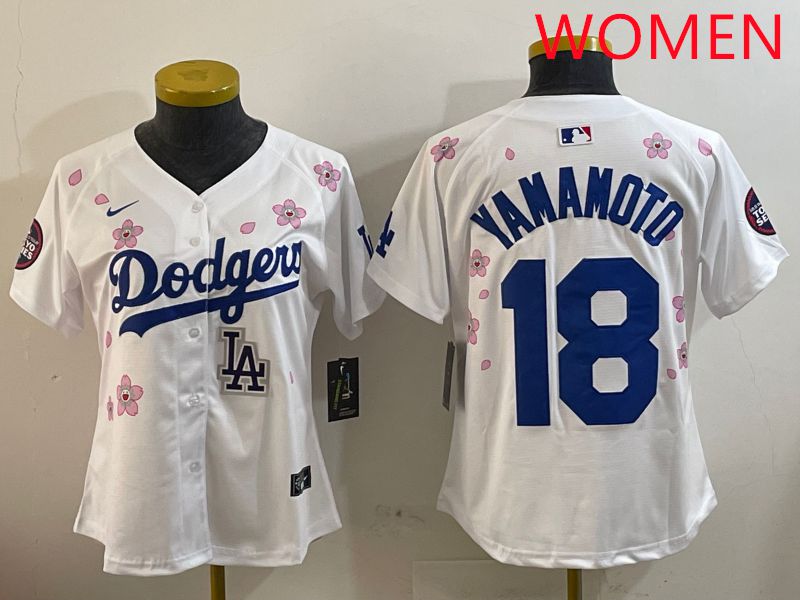 Women Los Angeles Dodgers 18 Yamamoto White Sakura Edition 2025 Nike MLB Jersey style 9